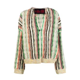 Vitelli Cardigans, female, Multicolor, Size: L Striped Knit Cardigan