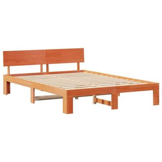 Berkfield Home Bed Frame with Headboard Wax Brown 140x200 cm Solid Pine Wood
