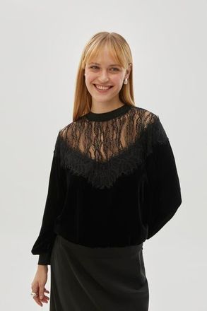 Exquise Blake Velvet And Tulle Blouse in Black at Nordstrom, Size Xx-Large