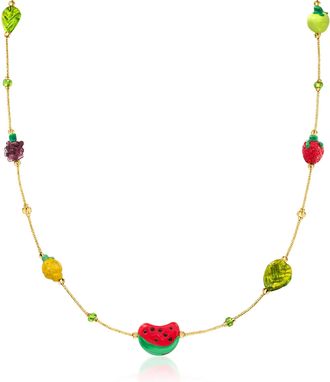 Ross-Simons Italian Multicolored Murano Glass Fruit and Bead Station Necklace With 18kt Gold Over Sterling