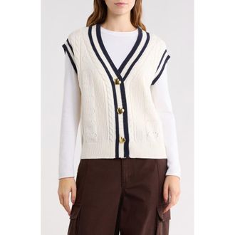 Vigoss Tipped Cable Knit Sweater Vest in Creme/Navy at Nordstrom Rack, Size Xx-Large
