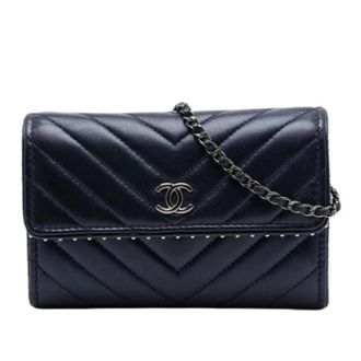 Chanel Pre-owned Wallet on Chain - Dames - Pre-owned - Blauw - Maat: ONE Size Leer