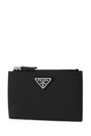 Prada Mens Black Leather Card Holder Nero Portafogli Wallet