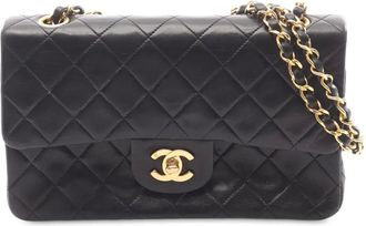 Chanel Borsa a tracolla Double Flap piccola in pelle di agnello 1989-1991 - Nero