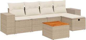 vidaXL Juego De Sof&aacute;s Jard&iacute;n Con Cojines 6 Pzas Rat&aacute;n Sint&eacute;tico Beige Vidaxl