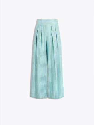Vilagallo Womens Striped Pleated Trouser In Verde