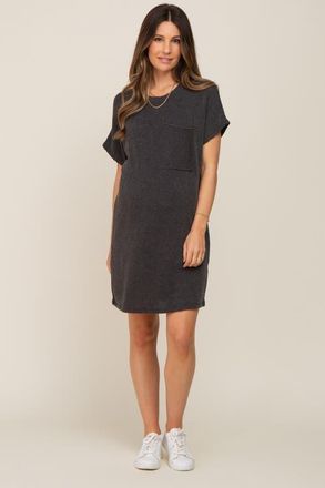 Pinkblush Ribbed Front Pocket Dolman Short Sleeve Dress in Charcoal Grey at Nordstrom, Size Medium