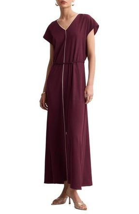 Mango Contrast Piping Belted Midi Dress in Cherry at Nordstrom, Size 6