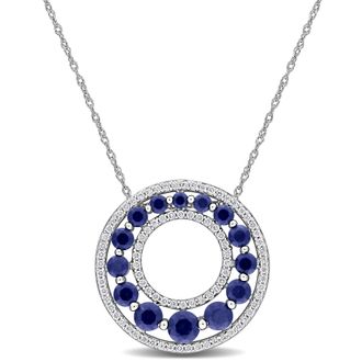 Mimi & Max Created Forver 1 4/5ct TGW Created Blue Sapphire 1/3ct TW Lab-Grown Diamond Necklace 14k White Gold