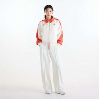 New Balance Womens Sport Legacy Stadium Jacket in Beige Polywoven, size X-Small