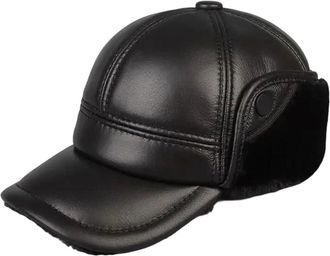 Generic MenS Winter Genuine Leather Hat Thick Baseball Cap Warm Ear Protection Black XL