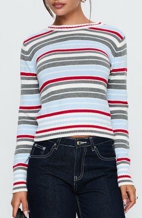 Princess Polly Briette Stripe Crewneck Sweater in Blue /Red Stripe at Nordstrom, Size X-Small
