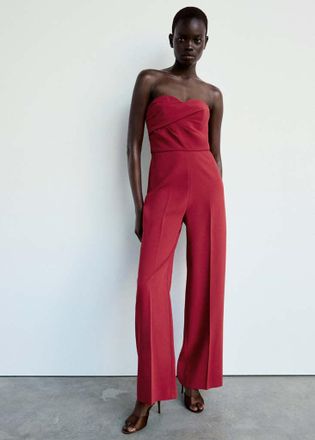 Mango Tuta senza spalline increspature rosso - Donna - XS - MANGO