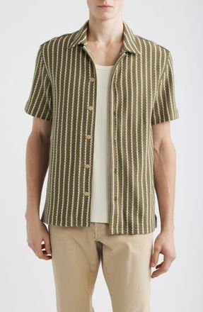 Madewell Naples Stripe Shirt in Stripe Olive at Nordstrom, Size Xx-Large