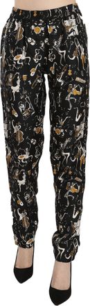 Dolce & Gabbana Black Jazz Club Print High Waist Tapered Womens Pants