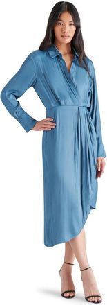 Steve Madden Martina Wrap Dress Womens Ocean Blue Asymmetrical Hem PALL515