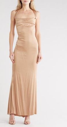 Good American Satin Lace-Up Maxi Slipdress in Bronze at Nordstrom Rack, Size X-Small
