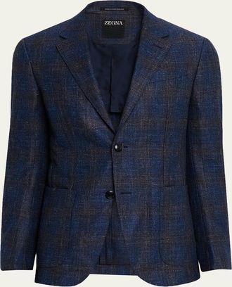 Ermenegildo Zegna Mens Check Woven Patch-Pocket Sport Coat