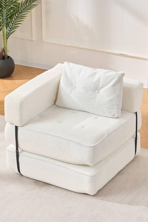 Living and Home Corduroy Folding Sofa Bed with Pillow in White