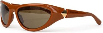 Bottega Veneta Bruine Acetaat Zonnebril Sportief Model - Dames - Zonnebrillen - Bruin - ONE Size - Accessoires