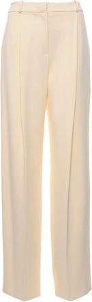 Elisabetta Franchi Wide Trousers, female, Yellow, Size: L Crepe Trousers with Satin Details