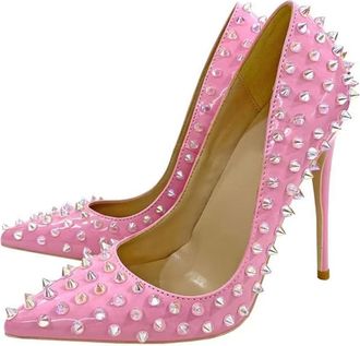 Minitoo Sexy Heels for Women Studded Stiletto Formal Party Evening Business Pumps Shoes M01 Pink 12cm Heel UK 8.5