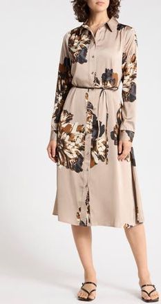 b.young Printed Long Sleeve Shirtdress in String Mega Flower at Nordstrom Rack, Size 8 Us / 40 Eu