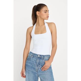 Good American Womens Sculpting Halter Square Neck Bodysuit | White, Size Medium | Good American by Khlo&Egrave; Kardashian