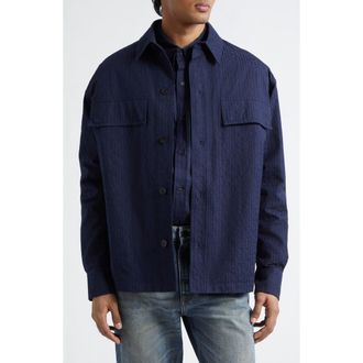 Balmain Cotton Jacquard Button-Up Overshirt in 6Ub Marine at Nordstrom, Size 41