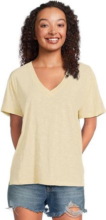 Mod-o-doc Short Sleeve V-Neck Boxy T-Shirts Womens Clothing Sweet Cream : MD (US 8-10), Cotton