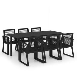 vidaXL Juego De Comedor De Jard&iacute;n 7 Piezas Rat&aacute;n Pvc Negro Vidaxl