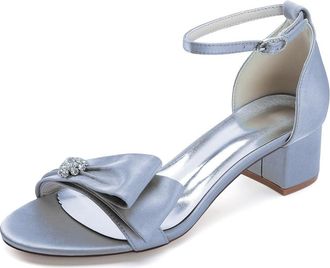 Generic Low Heel Bridal Shoes Wedding Low Heels Sandals Chunky Heels Pearl Ankle Strap Satin Prom Party Dress Pumps 4.5Cm,Silver,10 UK