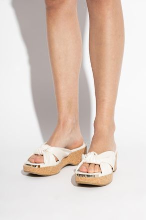 Jimmy Choo London Platform Slides Avenue Wedge 50, Womens, Cream