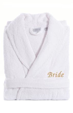 Linum Home Textiles Gold Embroidered Bride Terry Bathrobe in White at Nordstrom Rack, Size Large/x-Large