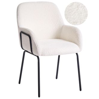 Beliani Beliani - Silla De Comedor De Boucl&eacute; Tapizado Con Reposabrazos Dise&ntilde;o Retro Base Patas De Hierro Blanco Crema Algona