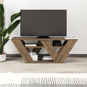 Decortie Decortie - Pipralla Modern tv Stand Multimedia Centre tv Unit With Shelves 110cm - Dark Oak Effect - Hitit