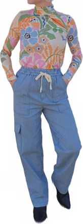 FRNCH Striped Jean Pants In Blue
