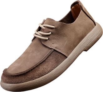 Generic Mens Classic Fashion Sneakers, Boat Shoes Low Top Round Toe Genuine Leather Casual Shoes (Grey,6.5)