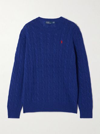 Polo Ralph Lauren Pullover In Misto Lana E Cashmere A Trecce Con Logo Ricamato - Blu
