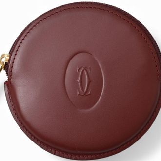 Cartier Bordeaux Leather Coin Purse/Coin Case (Pre-Owned)