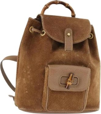 Gucci Pre-owned Backpacks, female, Brown, Size: ONE SIZE Pre-owned Suede Backpack