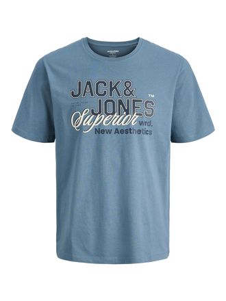 Jack & Jones Plus Size Rundhalsshirt JJELOGO TEE SS O-NECK 2 COL SS26 SN PLS, Herren, Gr. 4XL, blau mirage, Jersey, Obermaterial: 100% Baumwolle, JACK & JONES PLUSSIZE, Rund