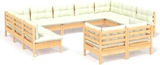 vidaXL Muebles De Jard&iacute;n 11 Pzas Y Cojines Madera Maciza De Pino Crema Vidaxl