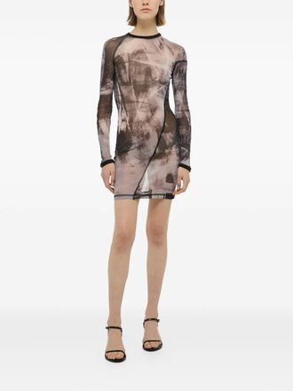 Helmut Lang long-sleeve printed mini dress - Neutrals