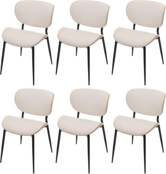 Hhg Hhg - Juego De 6 Sillas De Comedor 233, Silla, Madera Curvada Imitaci&oacute;n Cuero 280g/m&sup2; Oeko-tex Mvg, Natural, Blanco