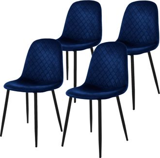 ML Design Ml-design - Juego De 4x Sillas De Comedor Azul Oscuro Con Respaldo Asiento Ergon&oacute;mico Acolchado Tapizado De Terciopelo Con Patas De Metal Sill&oacute;n De Di