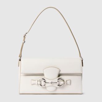 Gucci Horsebit Ristretto Medium Shoulder Bag, White, Leather