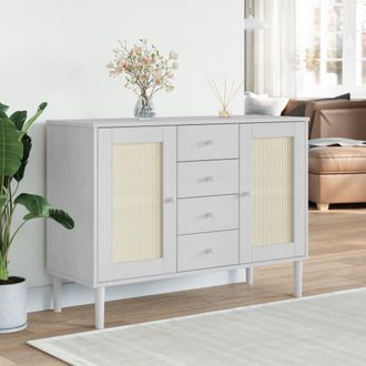 vidaXL Vidaxl - Aparador Senja Aspecto De Rat&aacute;n Madera Pino Blanco 112x40x80 Cm