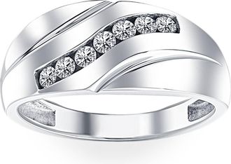Pompeii3 Mens 1/3ct Diamond Wedding Ring 10k White Gold Anniversary Band