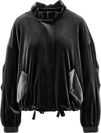 Emporio Armani Jas met fluweeleffect en rucheskraag - Dames - Jassen - Zwart - Maat: M Zijde